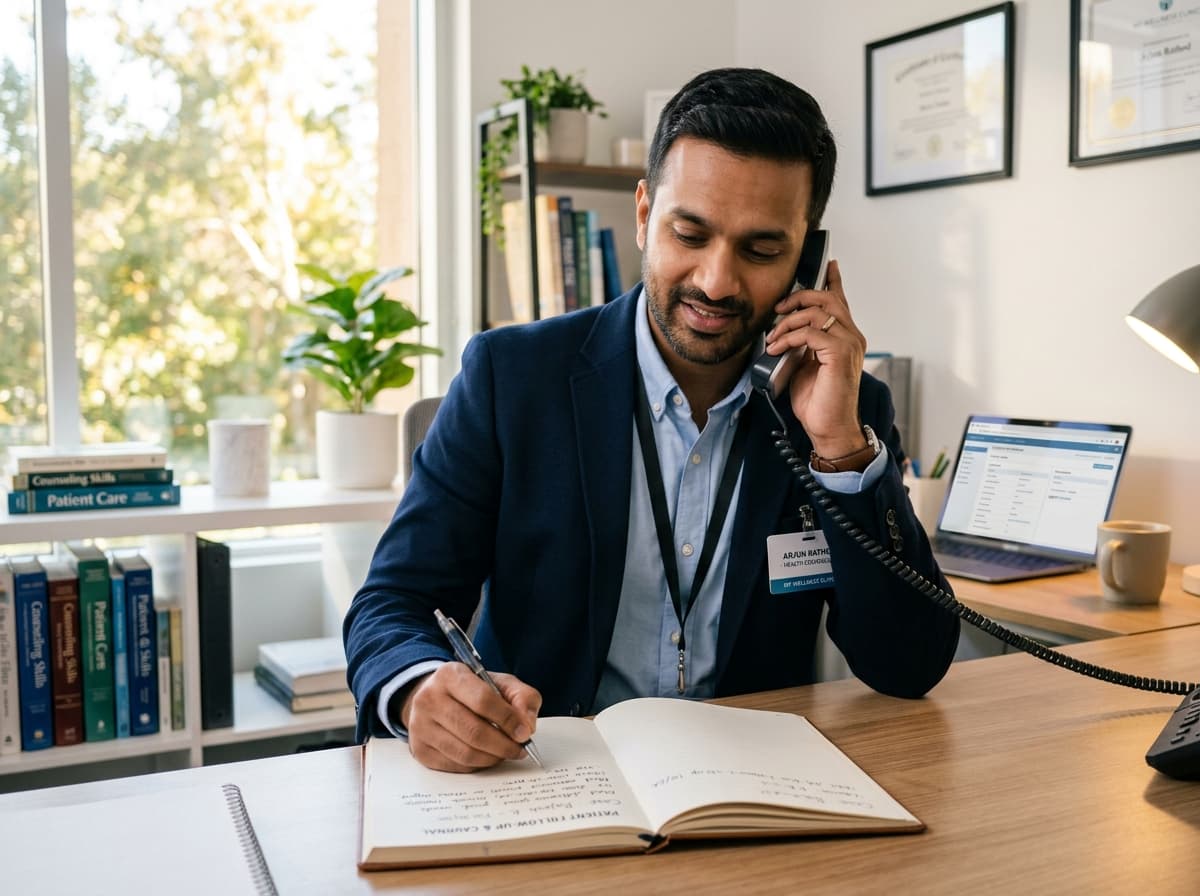 Punsatva care counselor providing follow-up guidance to a male patient over a phone consultation